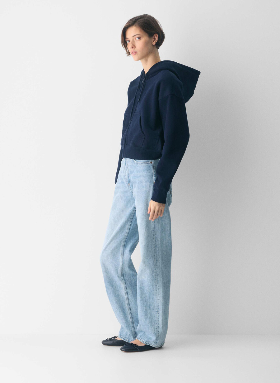 hanorac confortabil din fleece cu fermoar tip boyfriend tip pătrat admiral