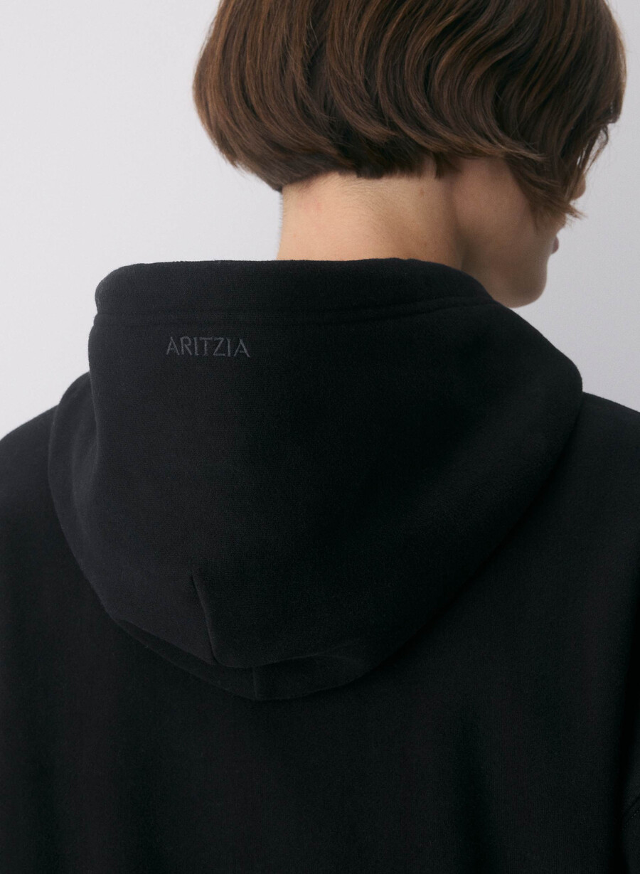 hanorac confortabil cu fermoar drept din fleece boyfriend negru