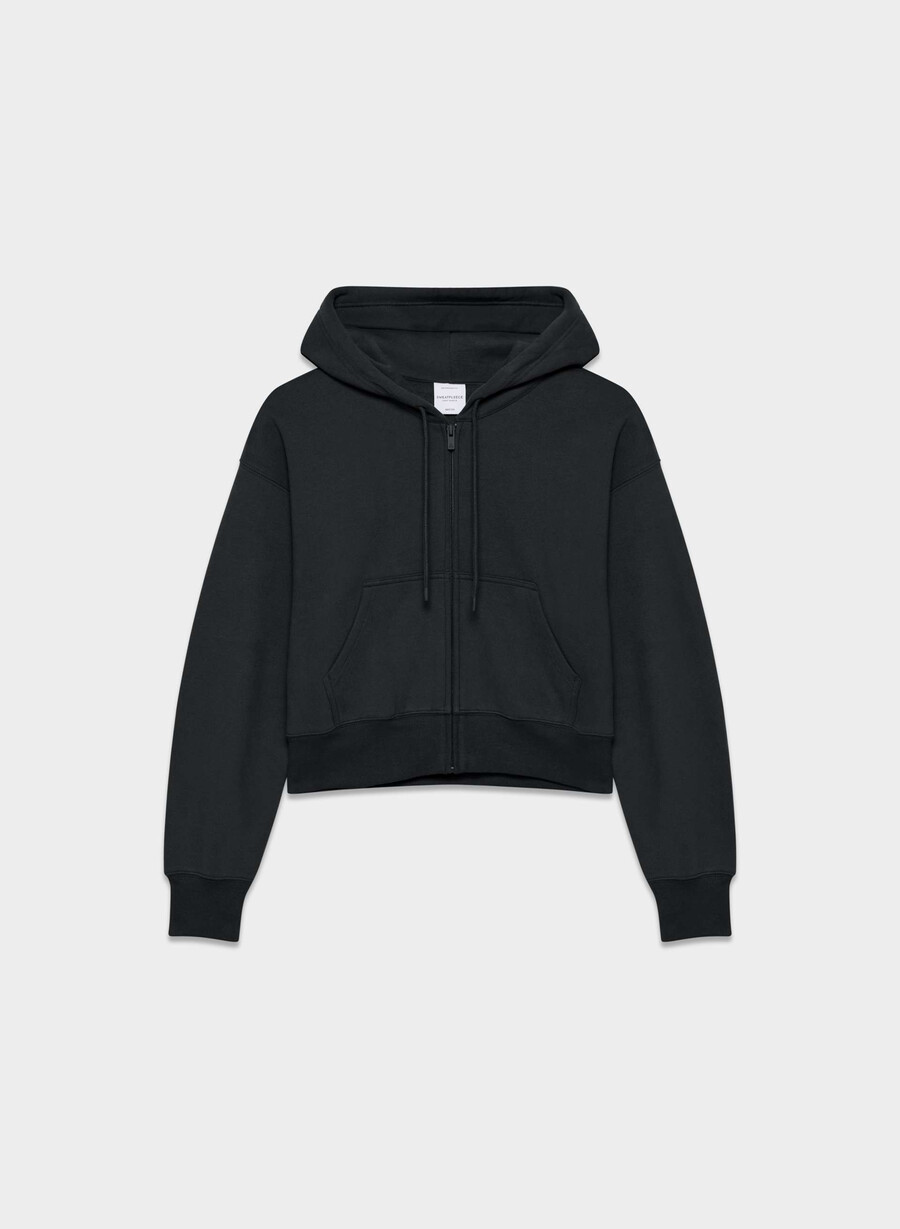 hanorac confortabil cu fermoar drept din fleece boyfriend negru