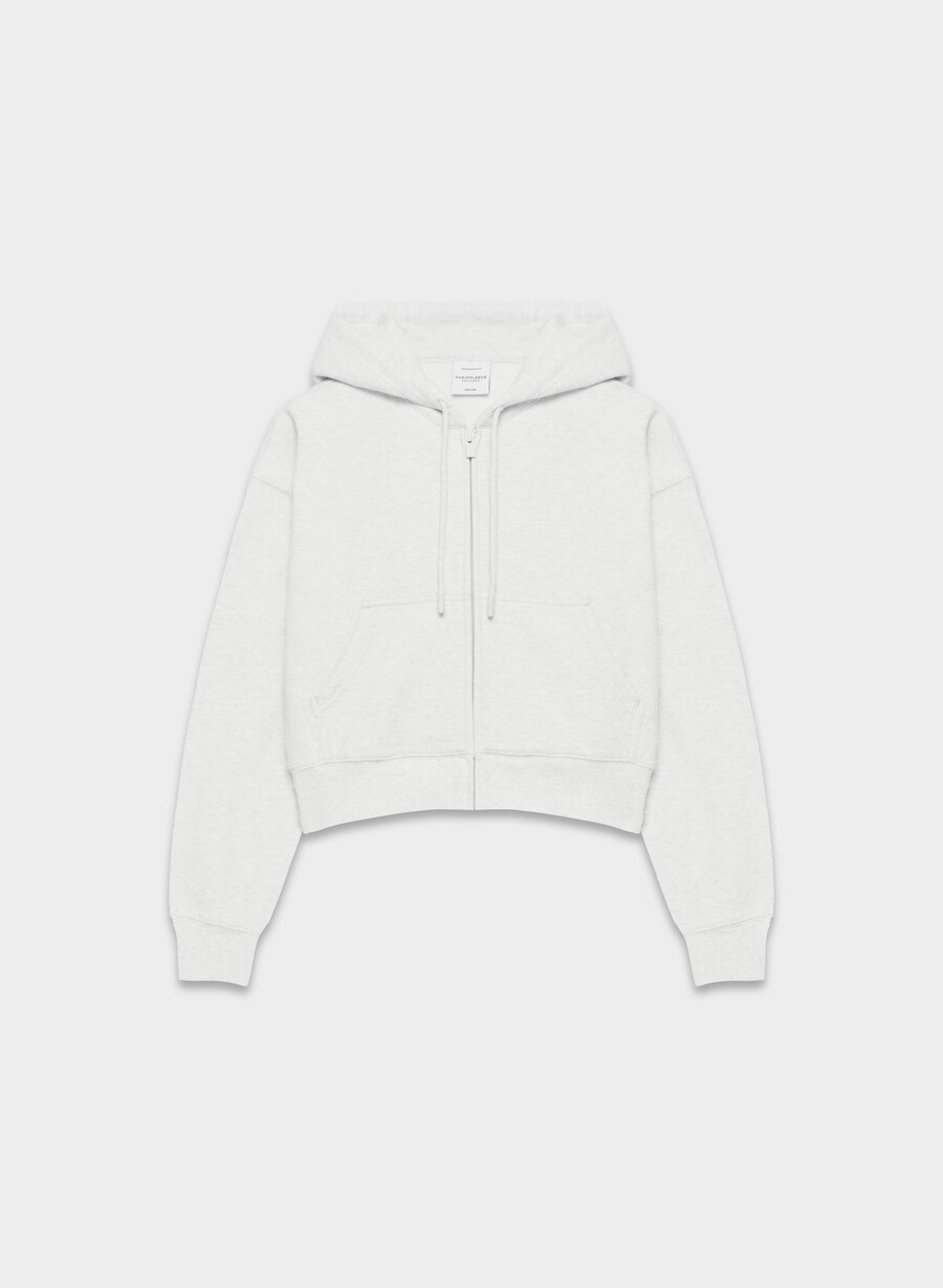hanorac confortabil din fleece cu fermoar drept boyfriend alb-negru