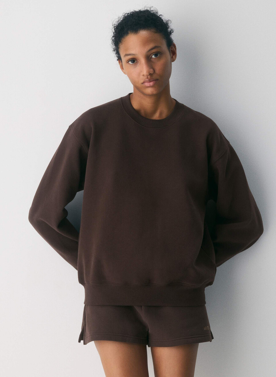 hanorac confortabil din fleece perfect crew maro mocha