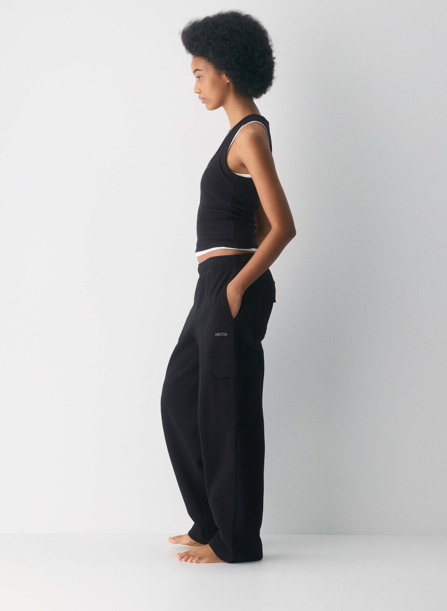 pantaloni de trening cozy sweatfleece mega cargo negri