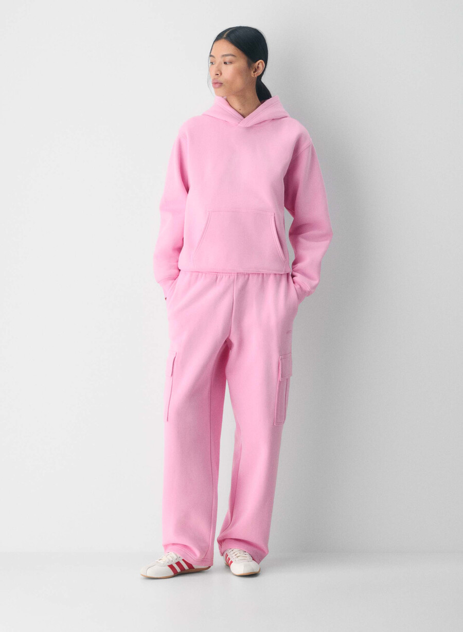 pantaloni de trening confortabili din fleece mega cargo morganite pink