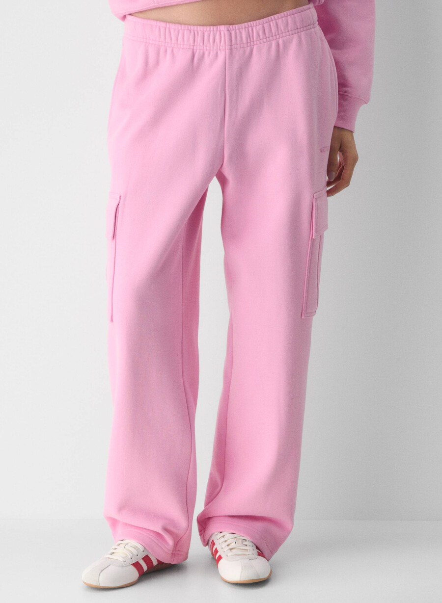pantaloni de trening confortabili din fleece mega cargo morganite pink