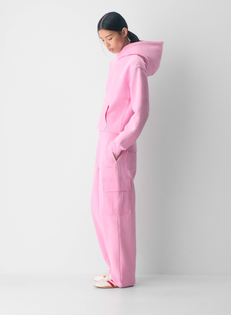 pantaloni de trening confortabili din fleece mega cargo morganite pink
