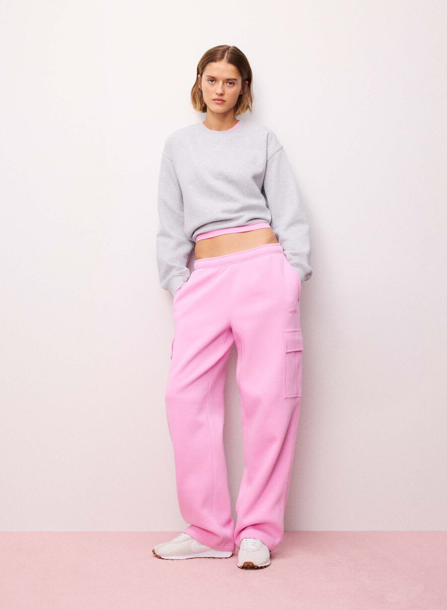 pantaloni de trening confortabili din fleece mega cargo morganite pink