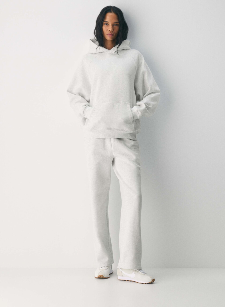 hanorac confortabil din fleece mega raglan alb-negru