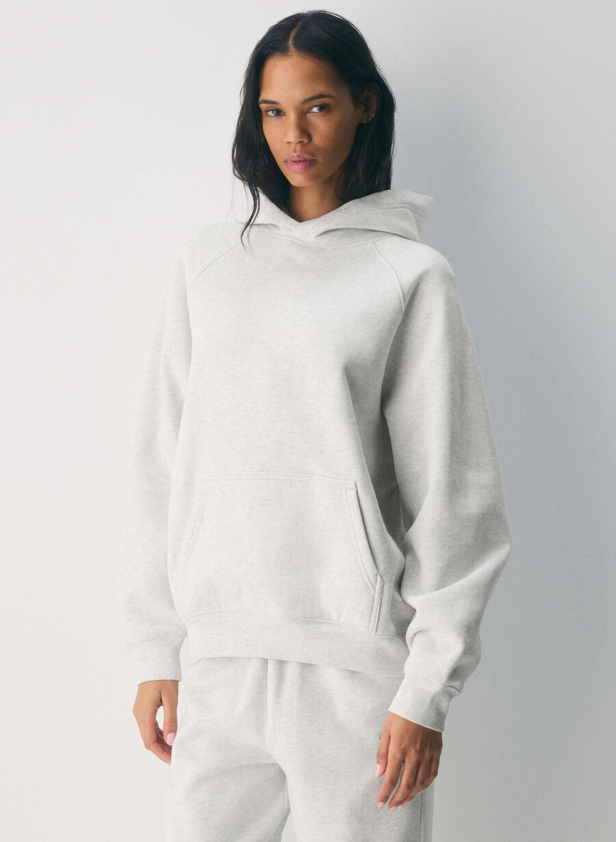 hanorac confortabil din fleece mega raglan alb-negru