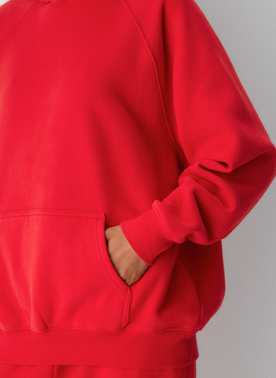 hanorac confortabil din fleece mega raglan roșu intermitent