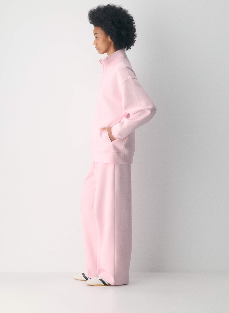 pulover confortabil din fleece boyfriend cu fermoar cu jumătate de inimă villa pink