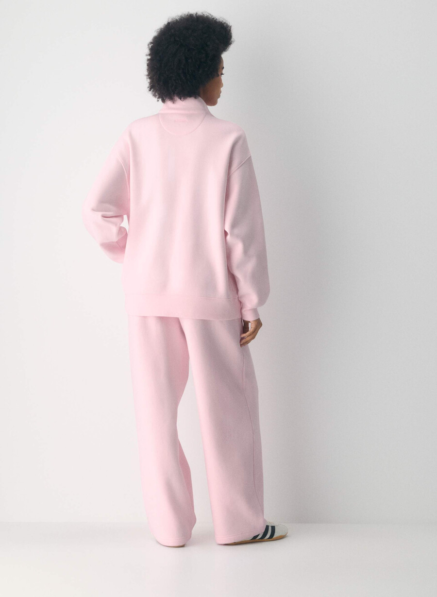 pulover confortabil din fleece boyfriend cu fermoar cu jumătate de inimă villa pink
