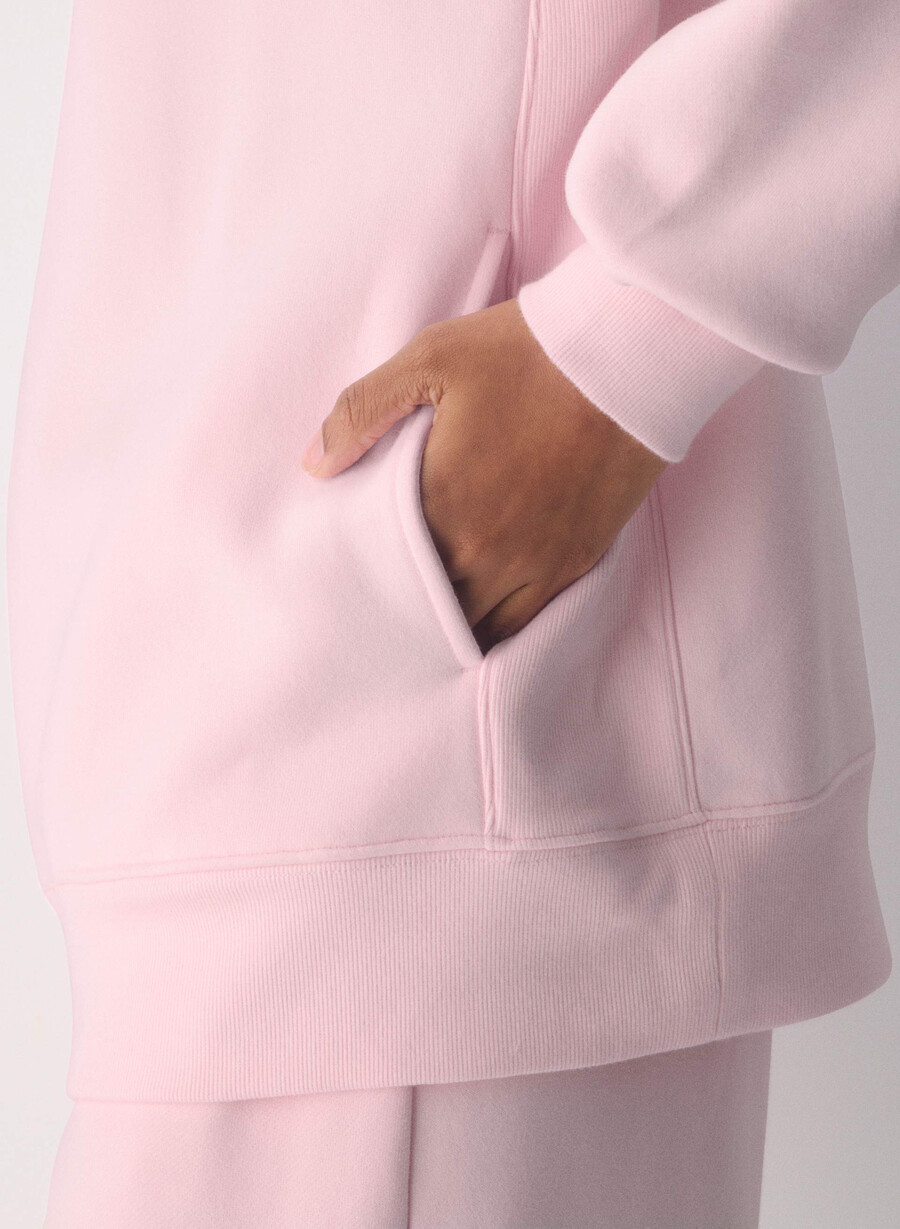 pulover confortabil din fleece boyfriend cu fermoar cu jumătate de inimă villa pink