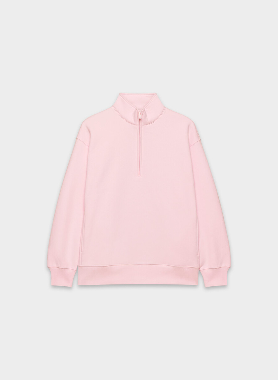 pulover confortabil din fleece boyfriend cu fermoar cu jumătate de inimă villa pink
