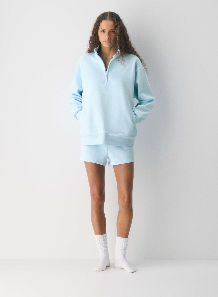 pulover confortabil din fleece boyfriend cu fermoar cu jumătate de inimă villa blue