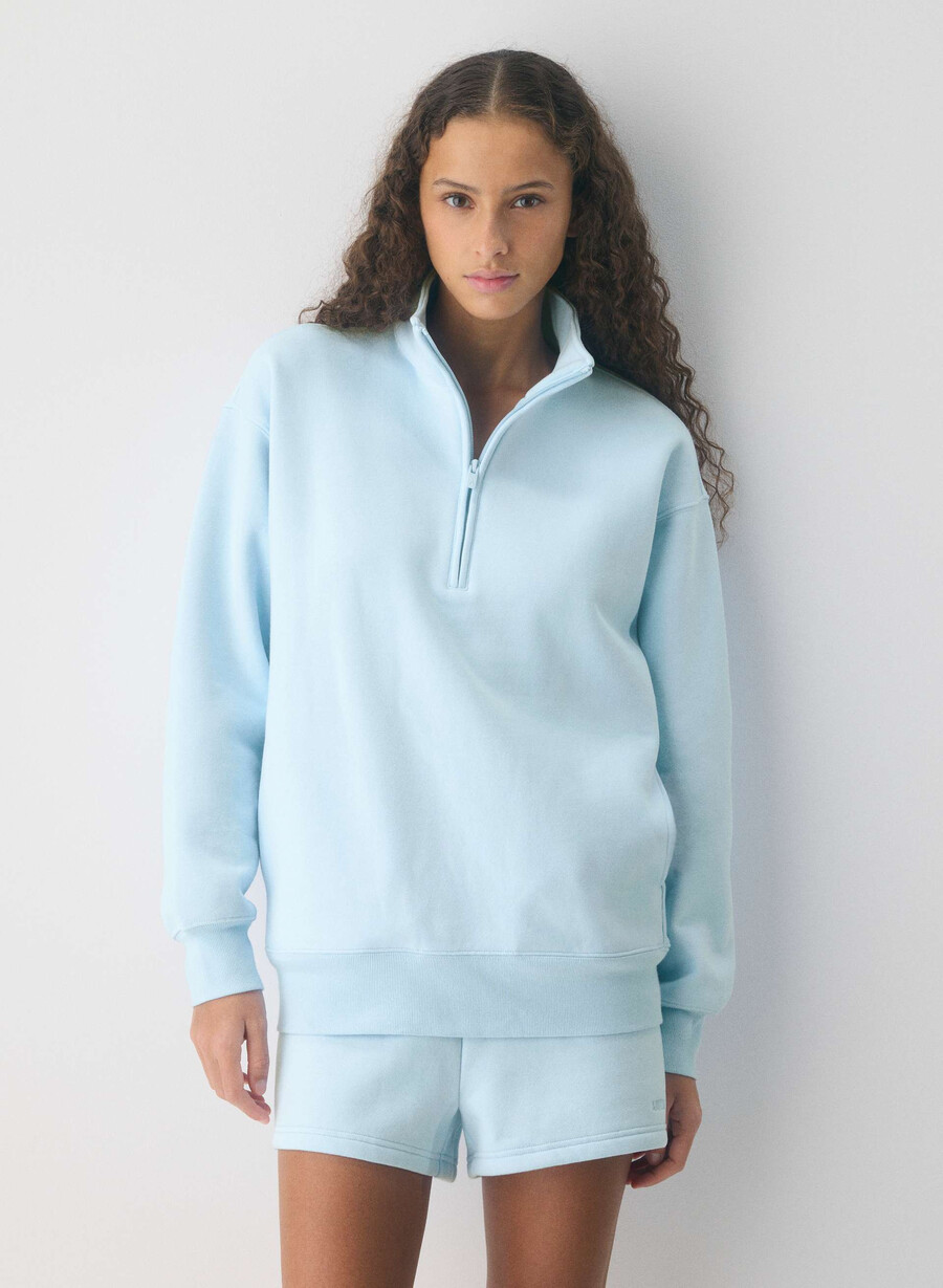 pulover confortabil din fleece boyfriend cu fermoar cu jumătate de inimă villa blue