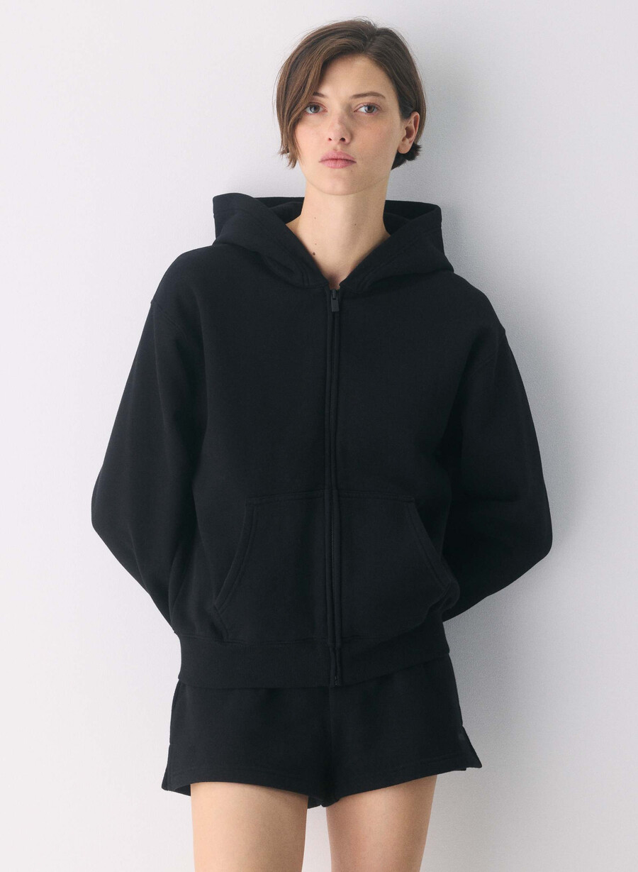 hanorac confortabil cu fermoar perfect din fleece negru
