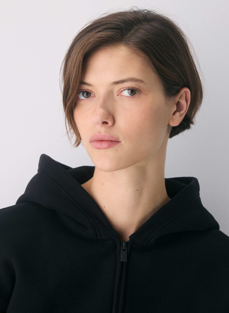 hanorac confortabil cu fermoar perfect din fleece negru
