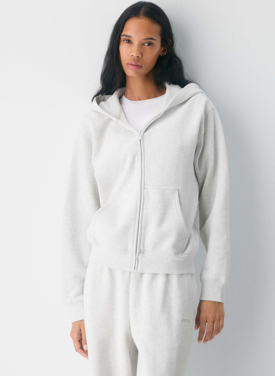 hanorac confortabil cu fermoar perfect din fleece alb-negru