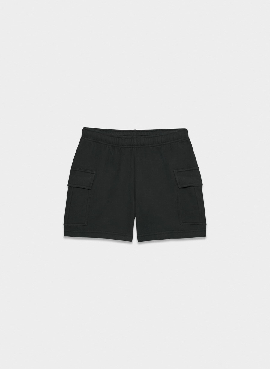 pantaloni scurți confortabili din fleece mega cargo la jumătatea coapsei negri