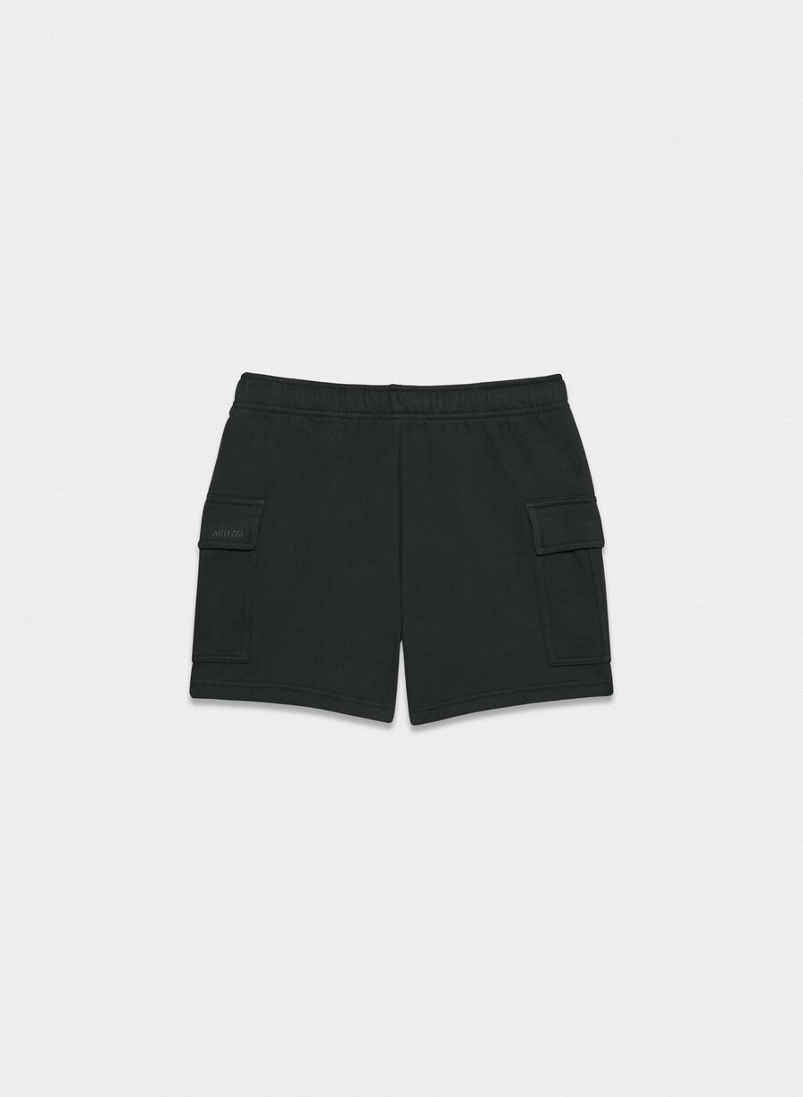 pantaloni scurți confortabili din fleece mega cargo la jumătatea coapsei negri
