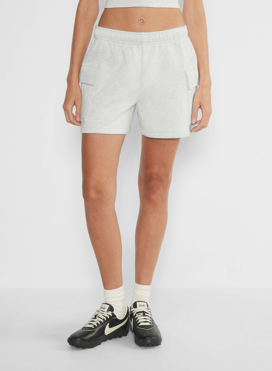 pantaloni scurți confortabili din fleece mega cargo la jumătatea coapsei heather cloud white