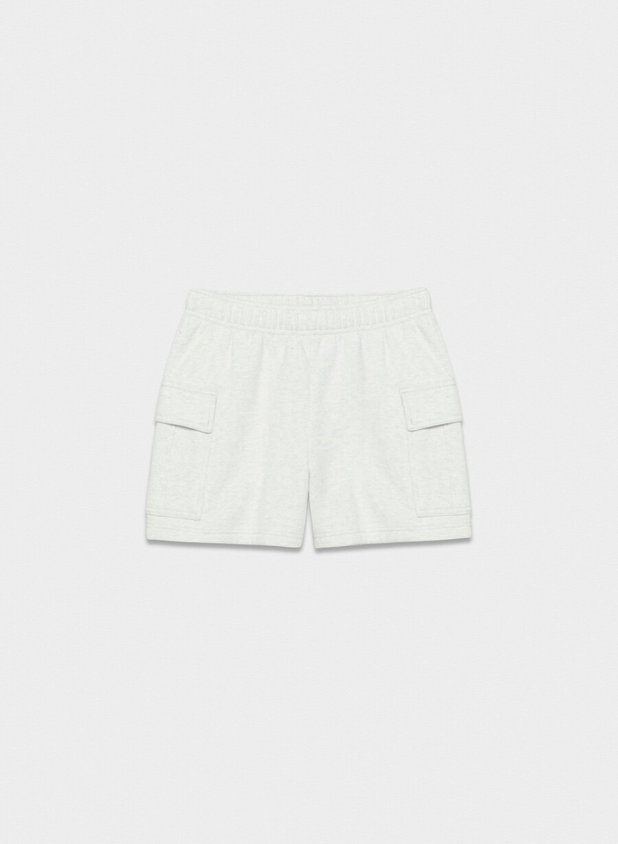 pantaloni scurți confortabili din fleece mega cargo la jumătatea coapsei heather cloud white