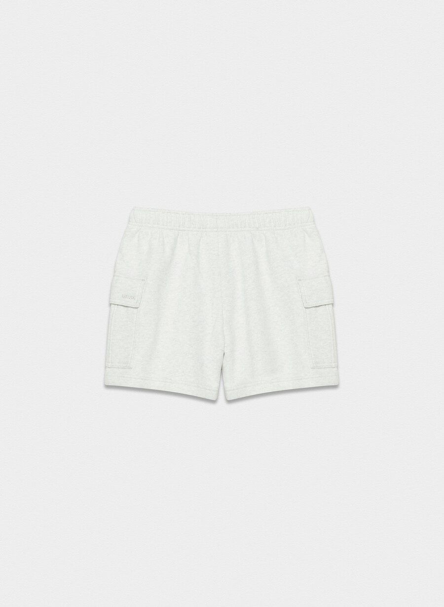 pantaloni scurți confortabili din fleece mega cargo la jumătatea coapsei heather cloud white