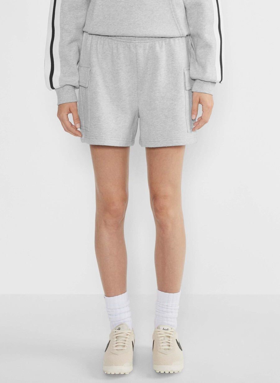 pantaloni scurți confortabili din fleece mega cargo la jumătatea coapsei din material heather chrome
