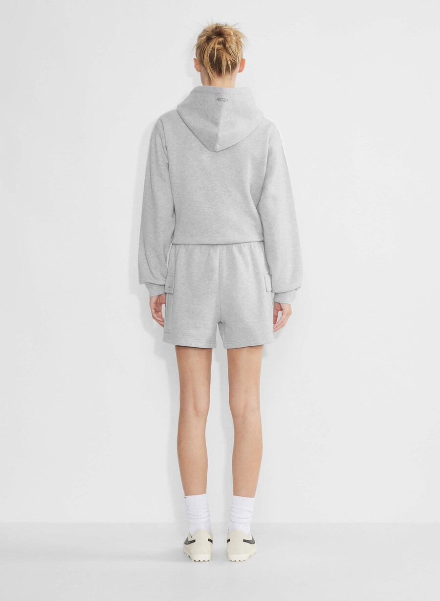 pantaloni scurți confortabili din fleece mega cargo la jumătatea coapsei din material heather chrome