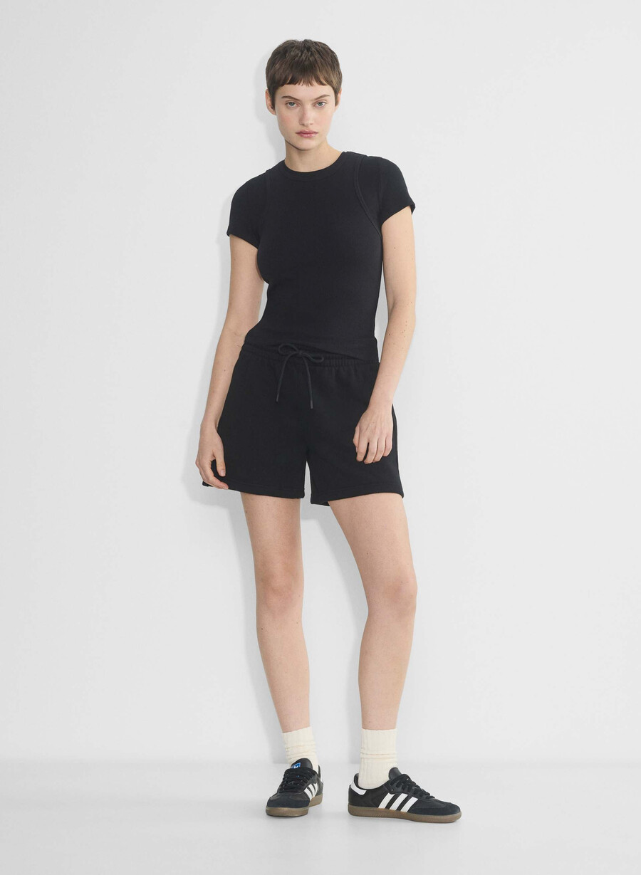 pantaloni scurți confortabili din fleece boyfriend la jumătatea coapsei negri