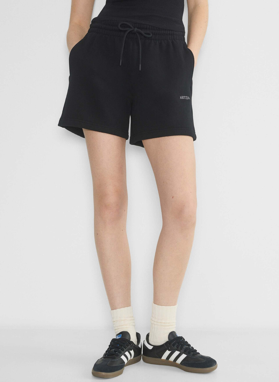 pantaloni scurți confortabili din fleece boyfriend la jumătatea coapsei negri