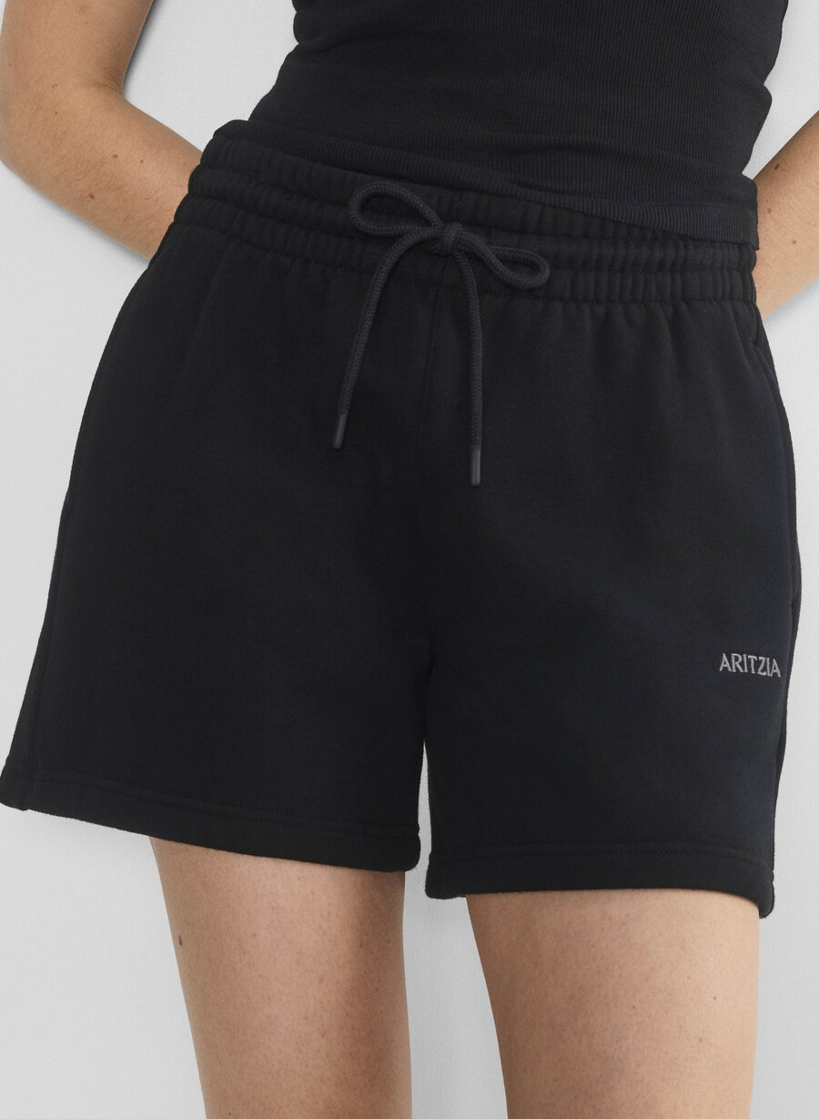 pantaloni scurți confortabili din fleece boyfriend la jumătatea coapsei negri