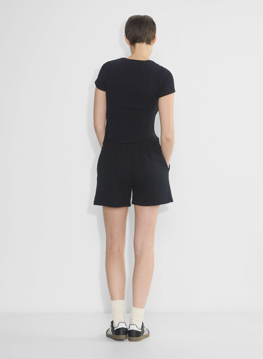 pantaloni scurți confortabili din fleece boyfriend la jumătatea coapsei negri