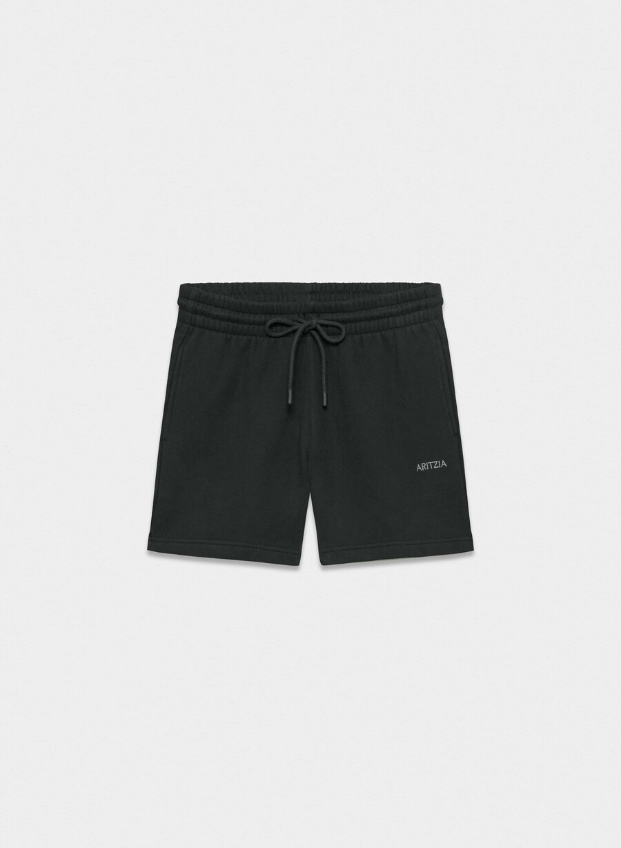 pantaloni scurți confortabili din fleece boyfriend la jumătatea coapsei negri