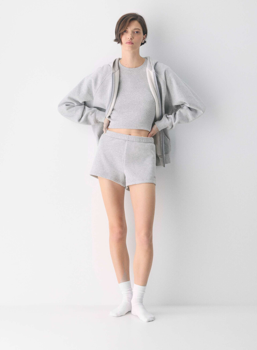 pantaloni scurți mini din fleece confortabili talie înaltă heather chrome