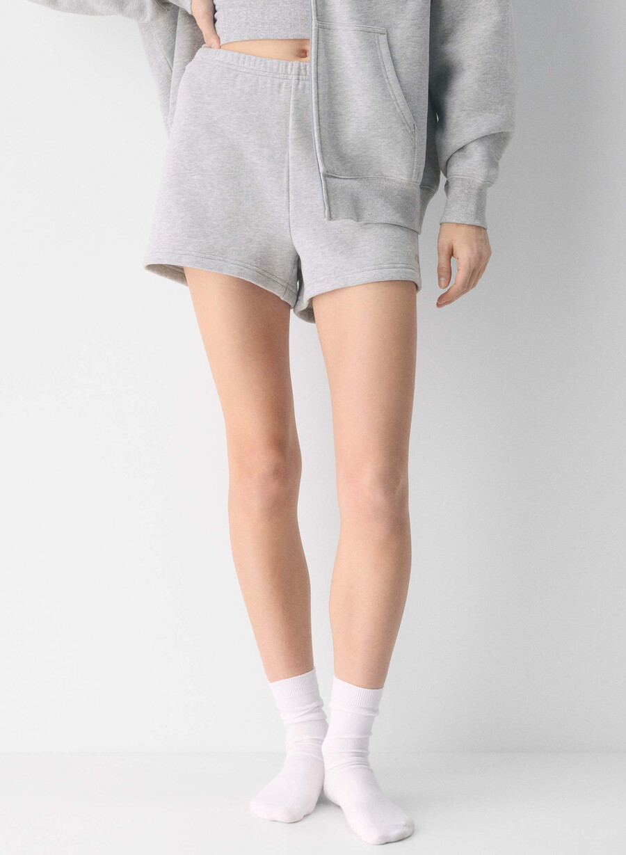 pantaloni scurți mini din fleece confortabili talie înaltă heather chrome
