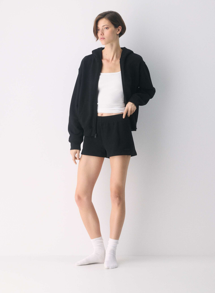 pantaloni scurți confortabili din fleece perfect micro negri