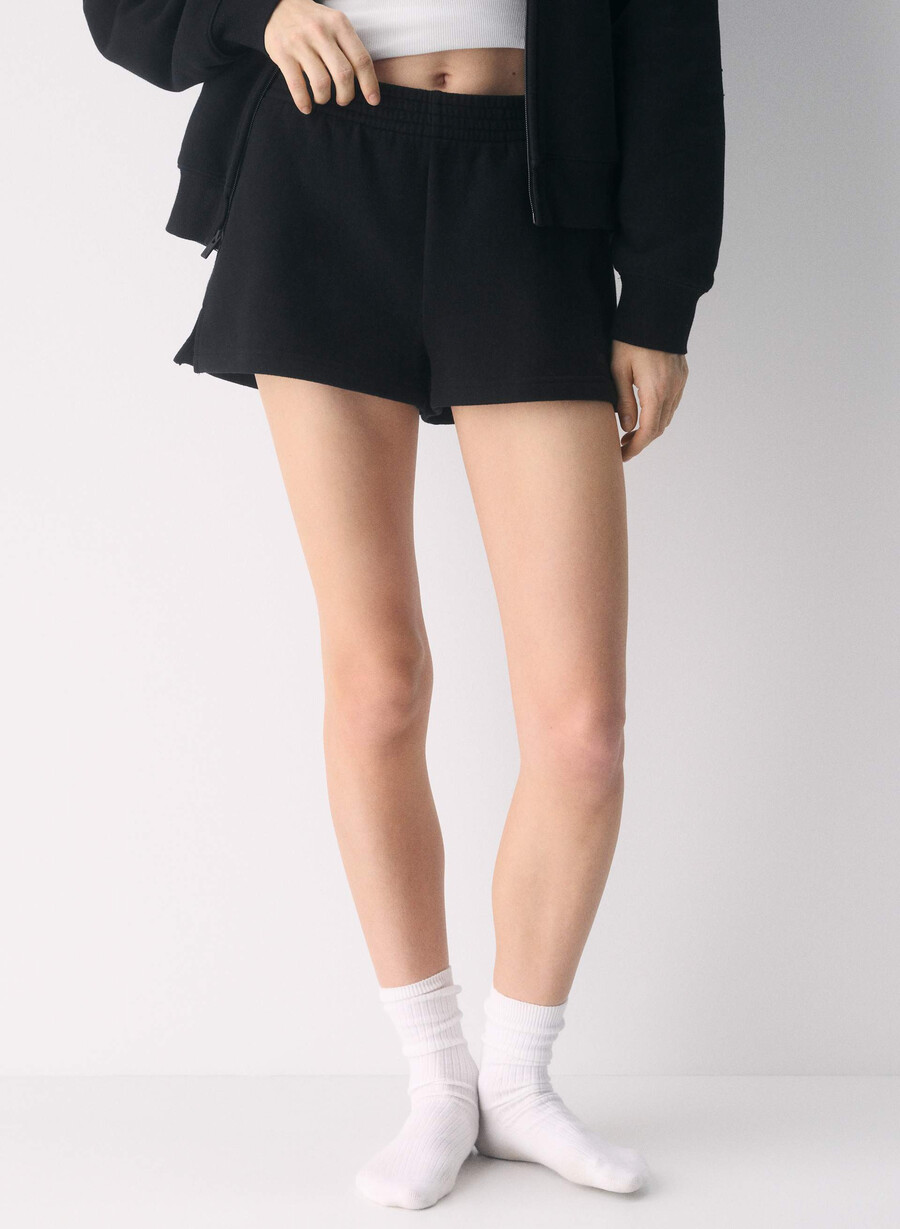 pantaloni scurți confortabili din fleece perfect micro negri
