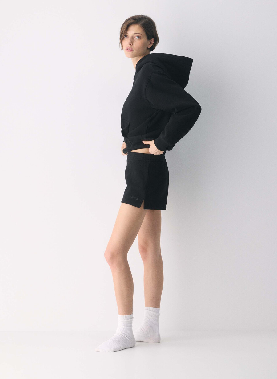 pantaloni scurți confortabili din fleece perfect micro negri