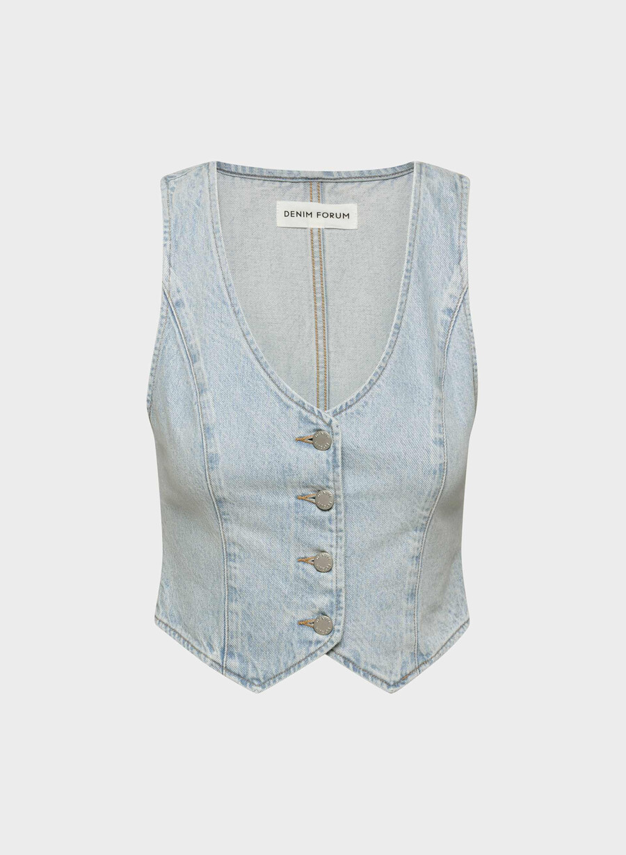 vestă din denim mia din anii 90 15 ani culoare albastru-aprins