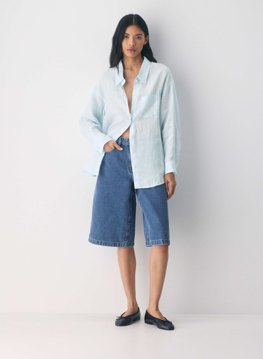 cămașă reminisce relaxed linen mtchl strp vla bl o