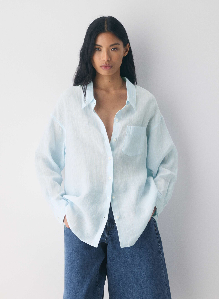 cămașă reminisce relaxed linen mtchl strp vla bl o