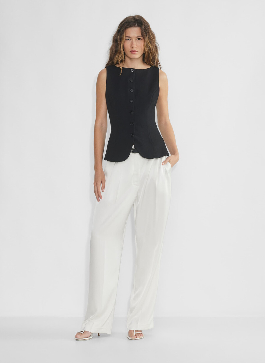 pantalonii fără efort satinați culoarea mesteacănului deschis