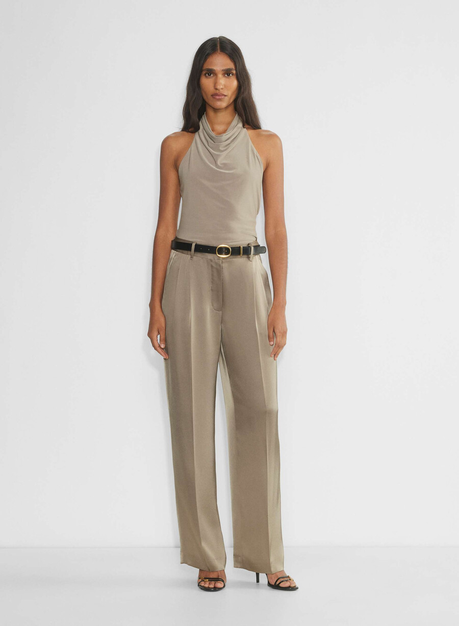 pantalonii effortless satin nomad taupe