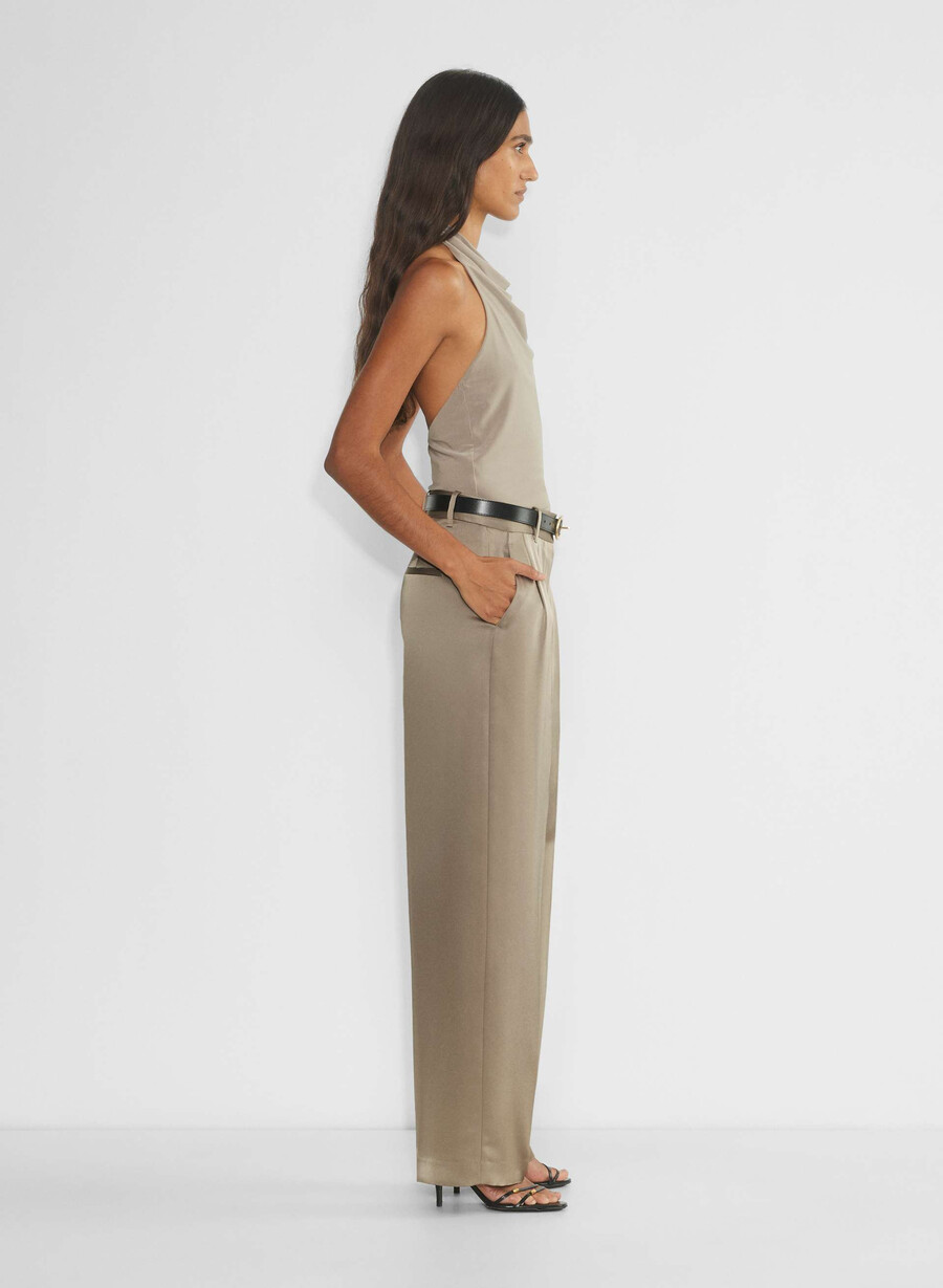 pantalonii effortless satin nomad taupe