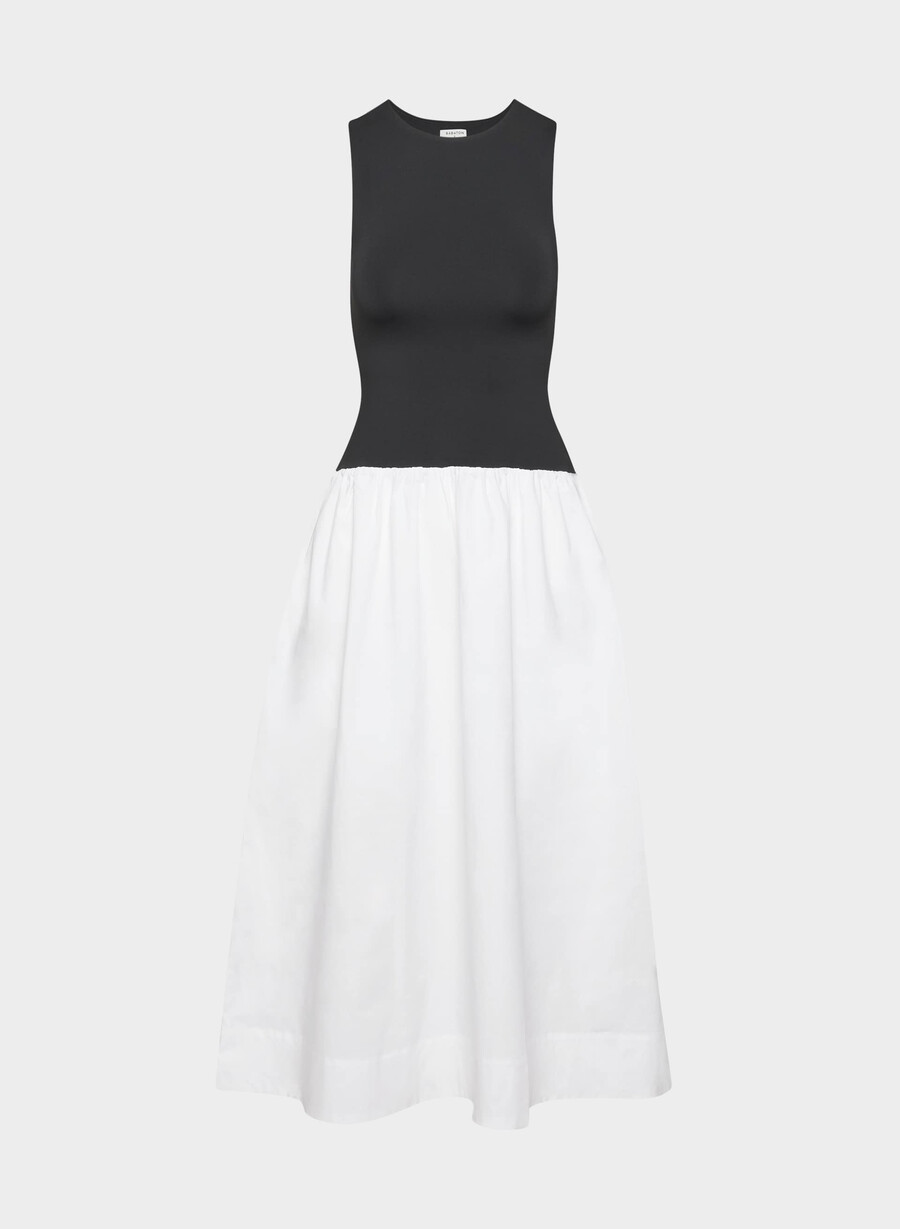 rochie worldly poplin bt alb negru