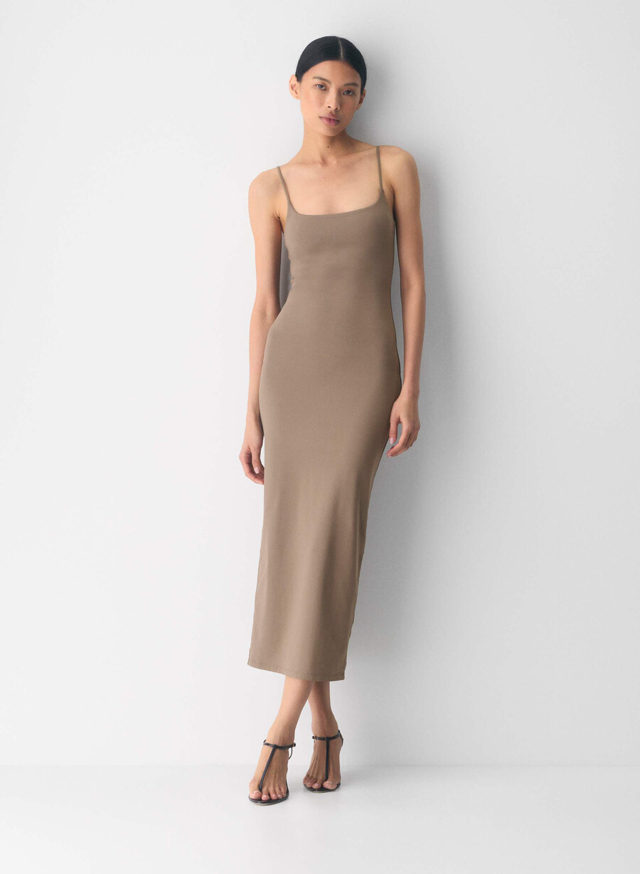 rochie maxi camișon original contour summon maro cu imprimeu folio