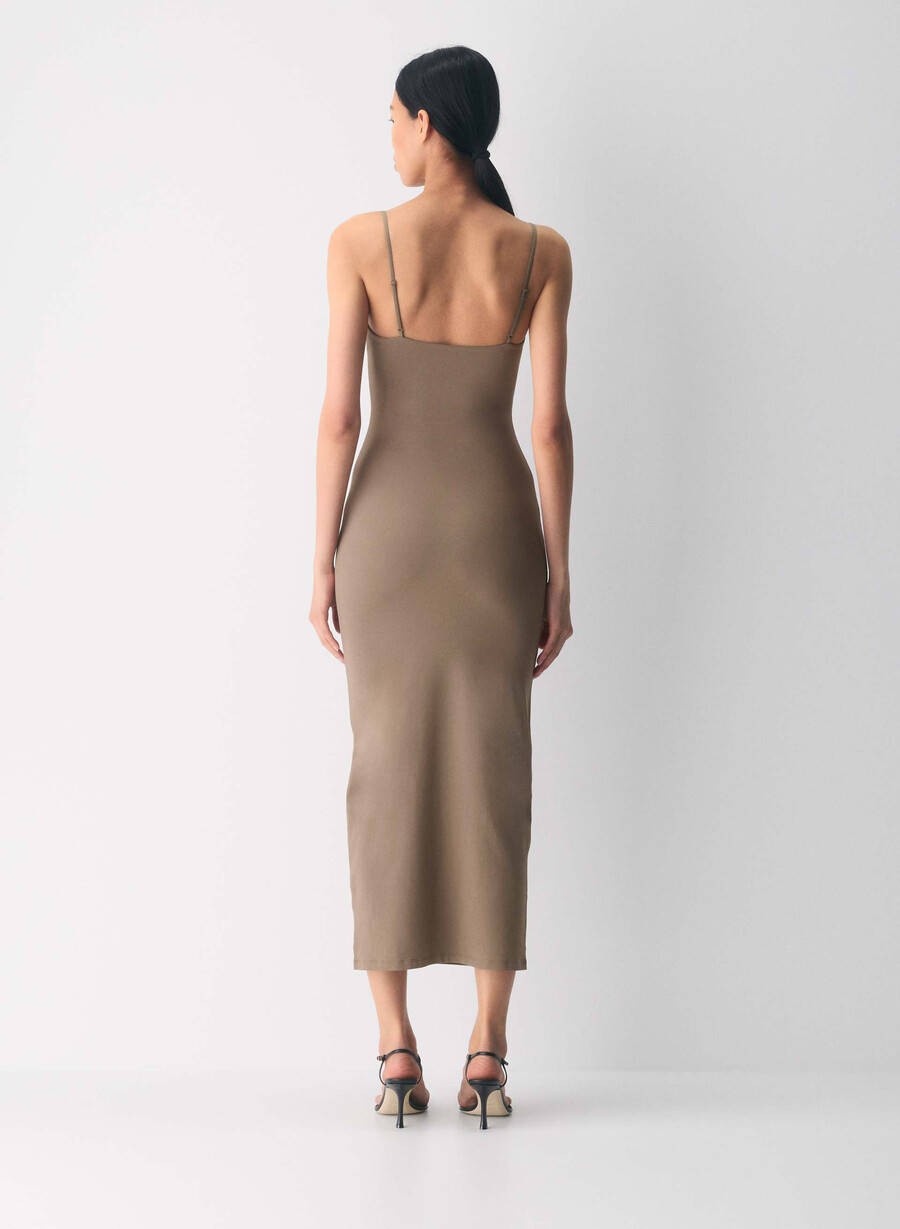 rochie maxi camișon original contour summon maro cu imprimeu folio