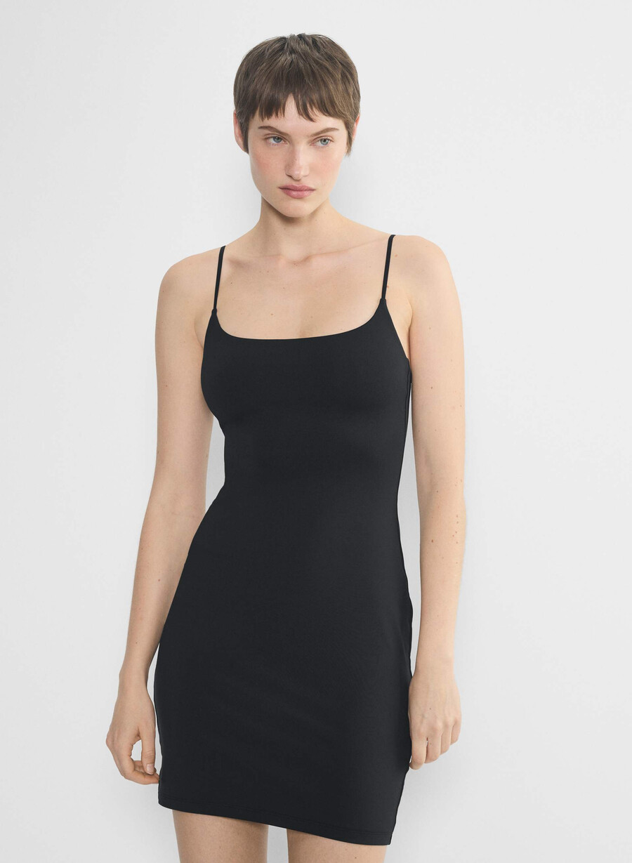rochie mini camișon cu guler pătrat original contur negru