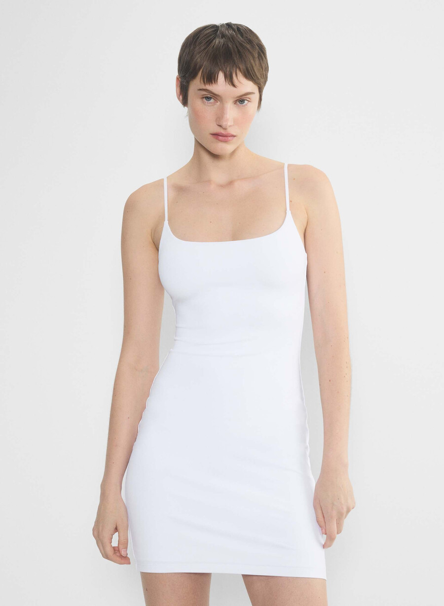 rochie mini camișon cu guler pătrat original contour alb strĂlucitor